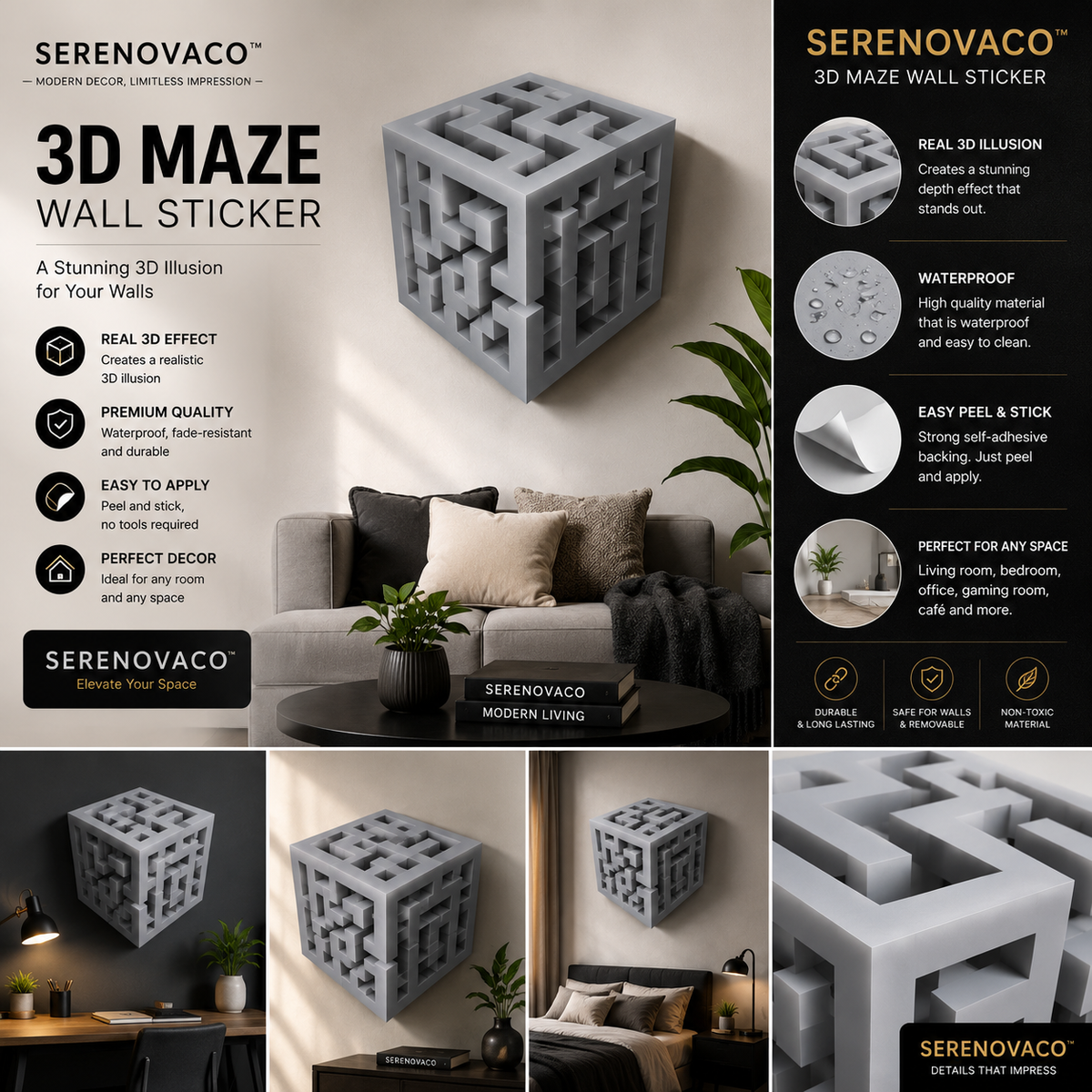3D Cube Illusion Wall Sticker